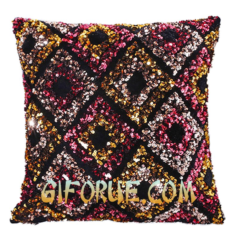 Noble Diamond Pattern Crystal Sequin Pillow Cushion Cover - Click Image to Close