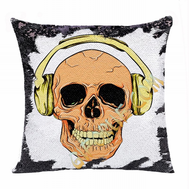 Attractive Wholesale Headphone Skull Gift Flip Sequin Pillow - Click Image to Close