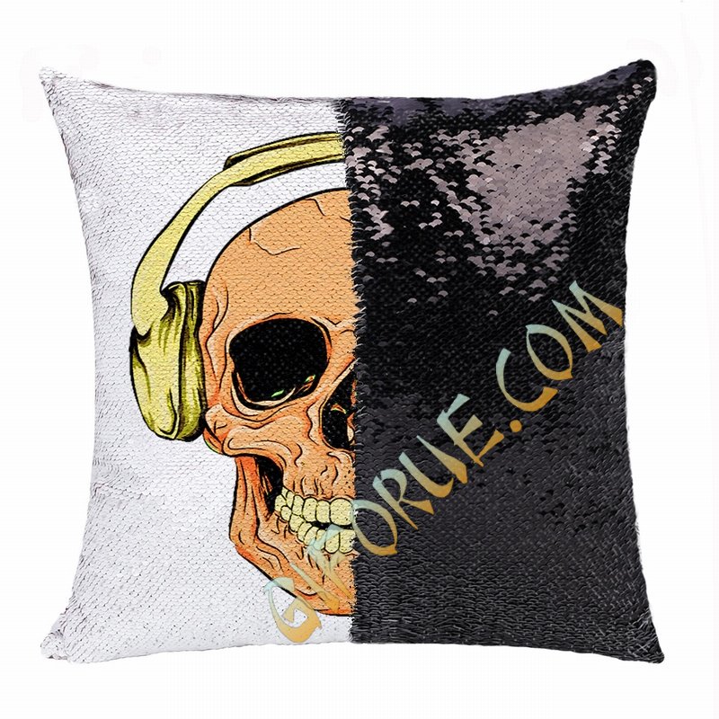 Attractive Wholesale Headphone Skull Gift Flip Sequin Pillow - Click Image to Close