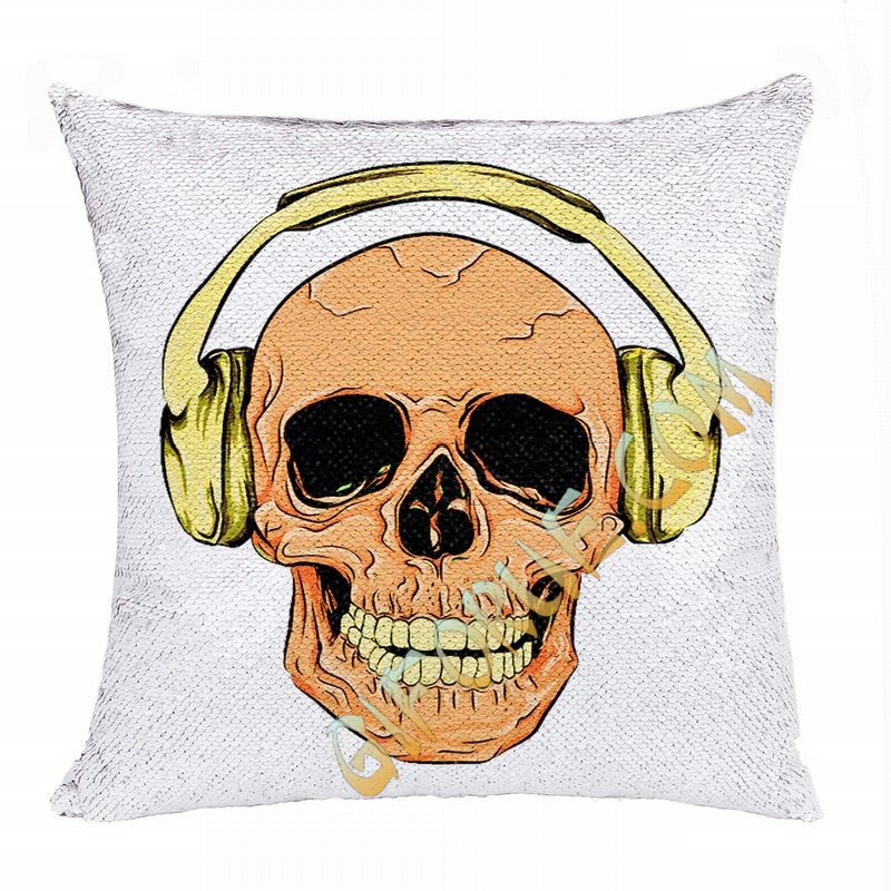 Attractive Wholesale Headphone Skull Gift Flip Sequin Pillow - Click Image to Close