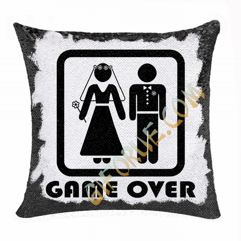 Funny Game Over Gift Personalised Image Reversible Sequin Pillow - Click Image to Close