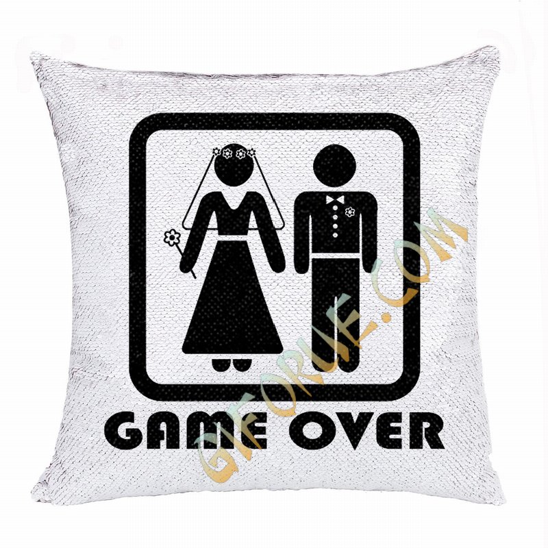Funny Game Over Gift Personalised Image Reversible Sequin Pillow - Click Image to Close