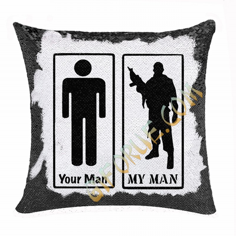Funny Gift Personalised Image Reversible Sequin Pillow My Man - Click Image to Close
