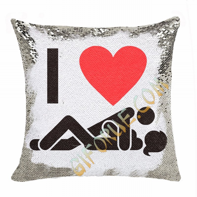 Funny Personalized Photo Sequin Cushion Cover I Love Fuck You - Click Image to Close