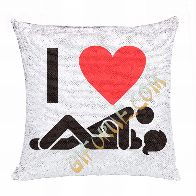 Funny Personalized Photo Sequin Cushion Cover I Love Fuck You - Click Image to Close