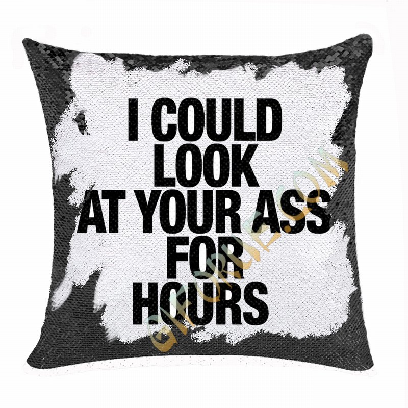 Funny Personalized Photo Flip Sequin Pillow Look You Ass Gift - Click Image to Close