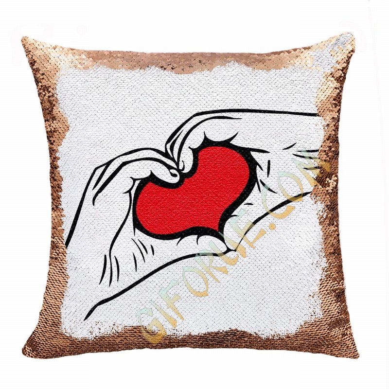 Handmade Double Sided Sequin Pillow Personalised Photo Gift Love - Click Image to Close