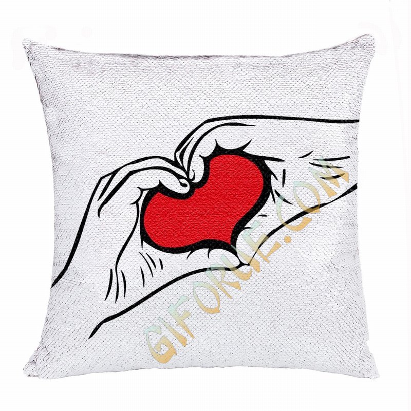 Handmade Sequin Pillow Personalised Photo Gift Love - Click Image to Close