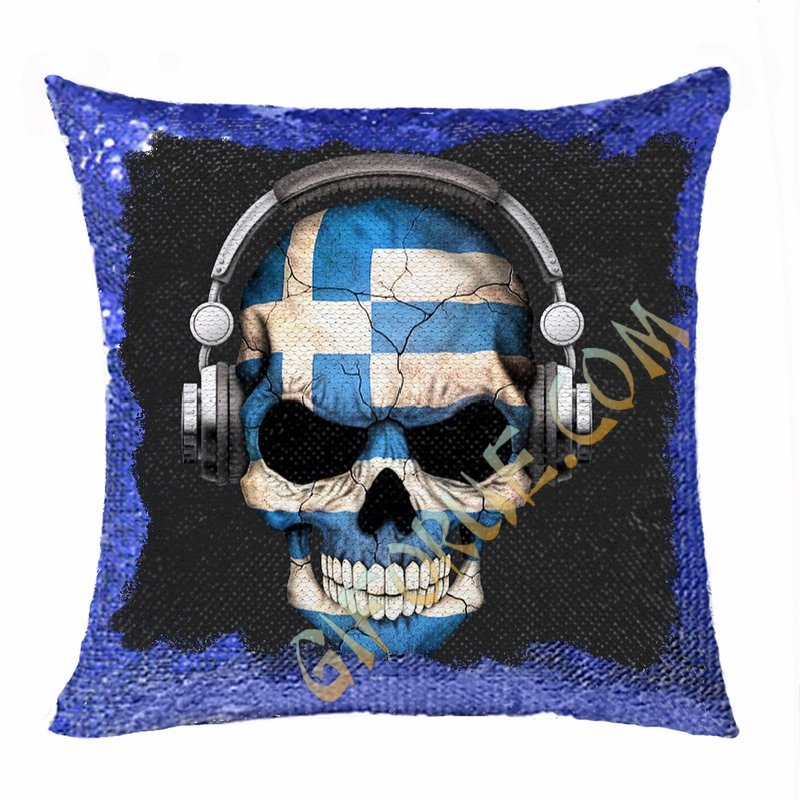 Personalised Photo Sequin Cushion Cover Cool Skull Headpiece - Click Image to Close