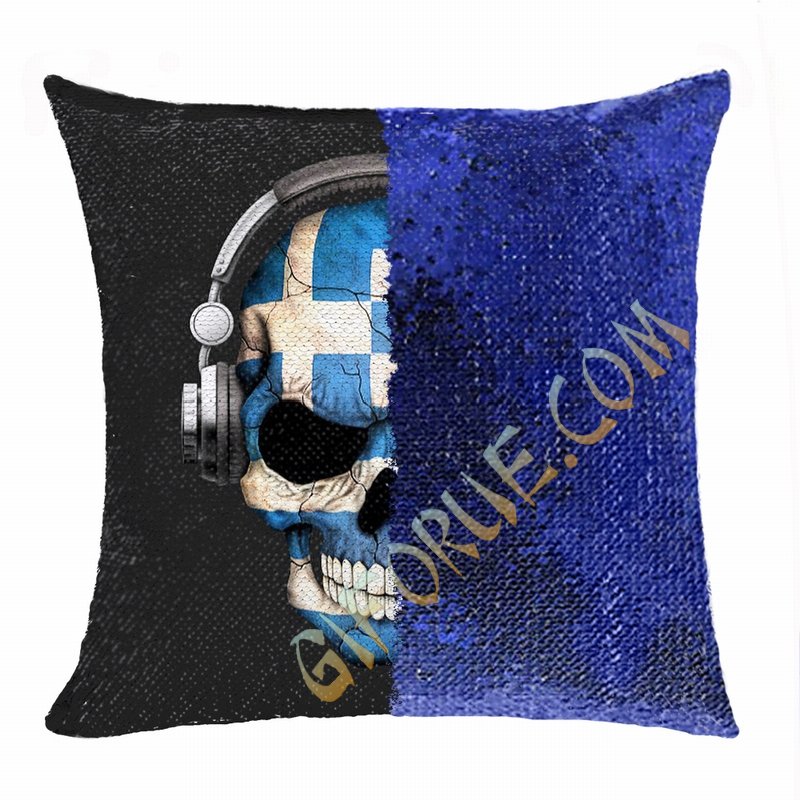 Personalised Photo Sequin Cushion Cover Cool Skull Headpiece - Click Image to Close