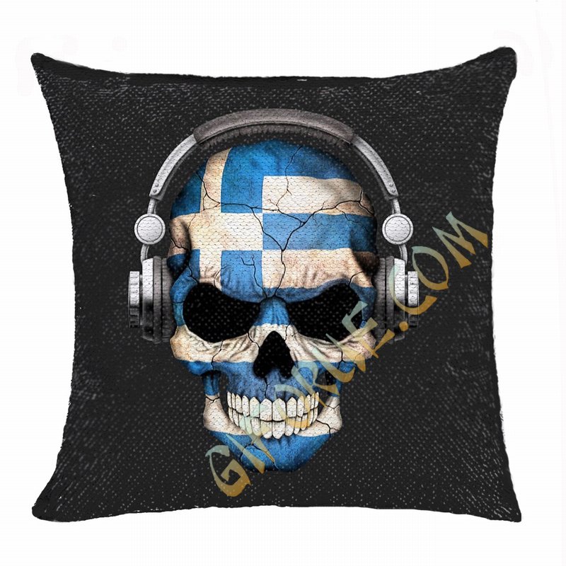 Personalised Photo Sequin Cushion Cover Cool Skull Headpiece - Click Image to Close
