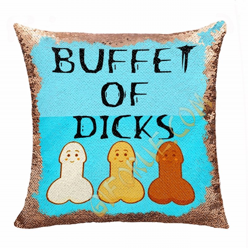 Personalised Picture Buffet Of Dicks Sequin Pillow Humorous Gift - Click Image to Close