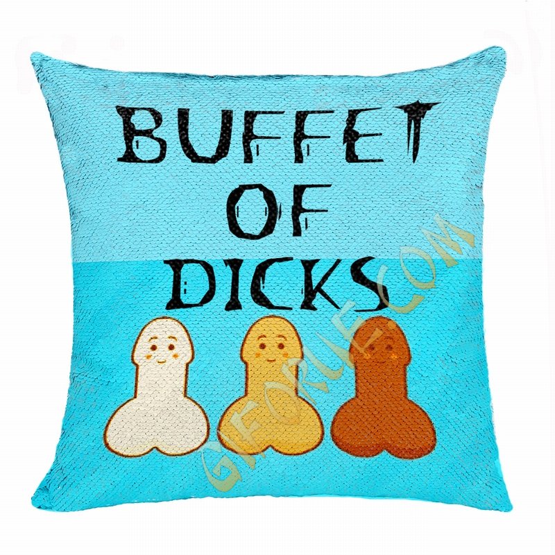 Personalised Picture Buffet Of Dicks Sequin Pillow Humorous Gift - Click Image to Close