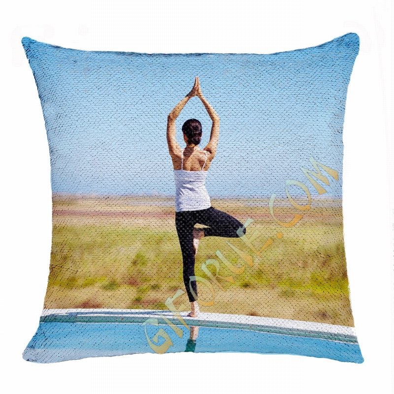 Special Photo Yoga Gift Shining Personalized Flip Sequin Pillow - Click Image to Close