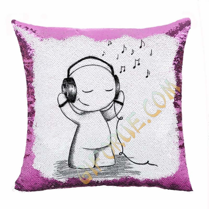 Unusual Gift Personalized Image Bluk Sequin Pillow Boy Love Music - Click Image to Close