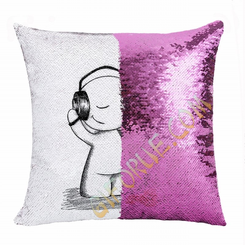 Unusual Gift Personalized Image Bluk Sequin Pillow Boy Love Music - Click Image to Close