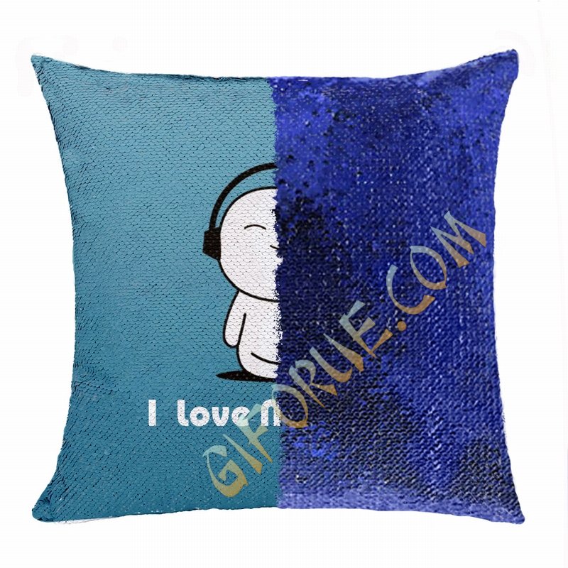 Wholesale Fashion Picture Gift I Love My Music Sequin Pillow - Click Image to Close