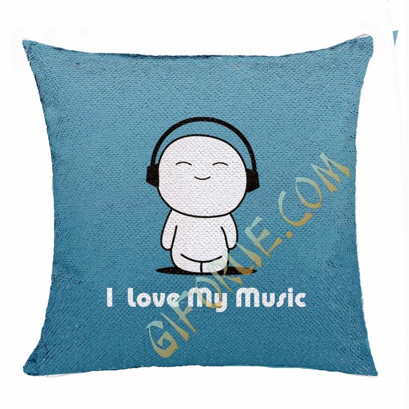 Wholesale Fashion Picture Gift I Love My Music Sequin Pillow - Click Image to Close