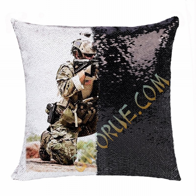 Wholesale Military Man Gift Engraved Photo Sequin Cushion Cover - Click Image to Close