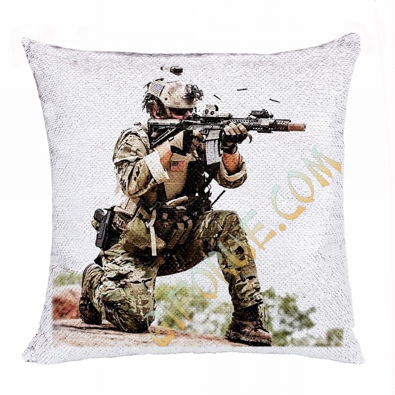 Wholesale Military Man Gift Engraved Photo Sequin Cushion Cover - Click Image to Close