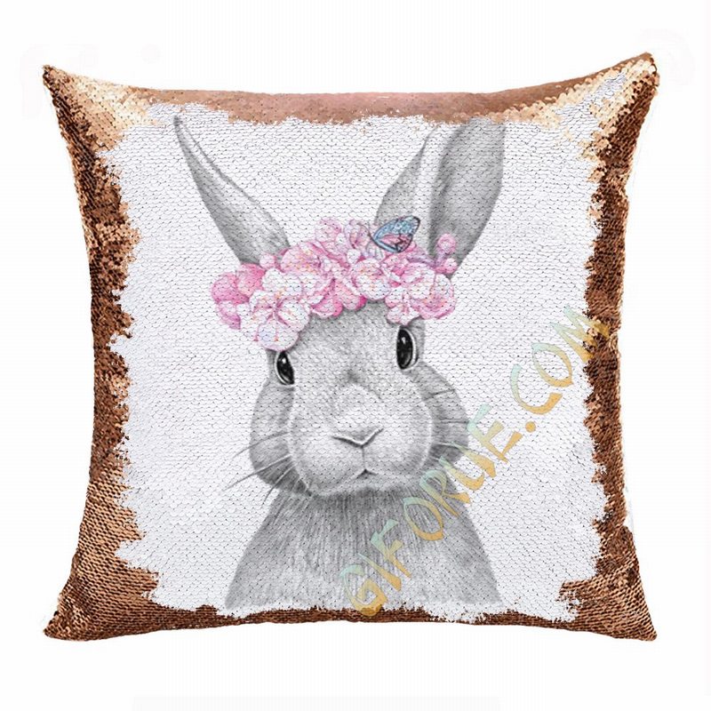 Sequin Pillow Wholesale Cute Bunny Cushion Cover - Click Image to Close