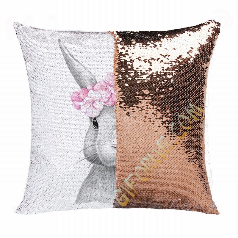 Sequin Pillow Wholesale Cute Bunny Cushion Cover - Click Image to Close