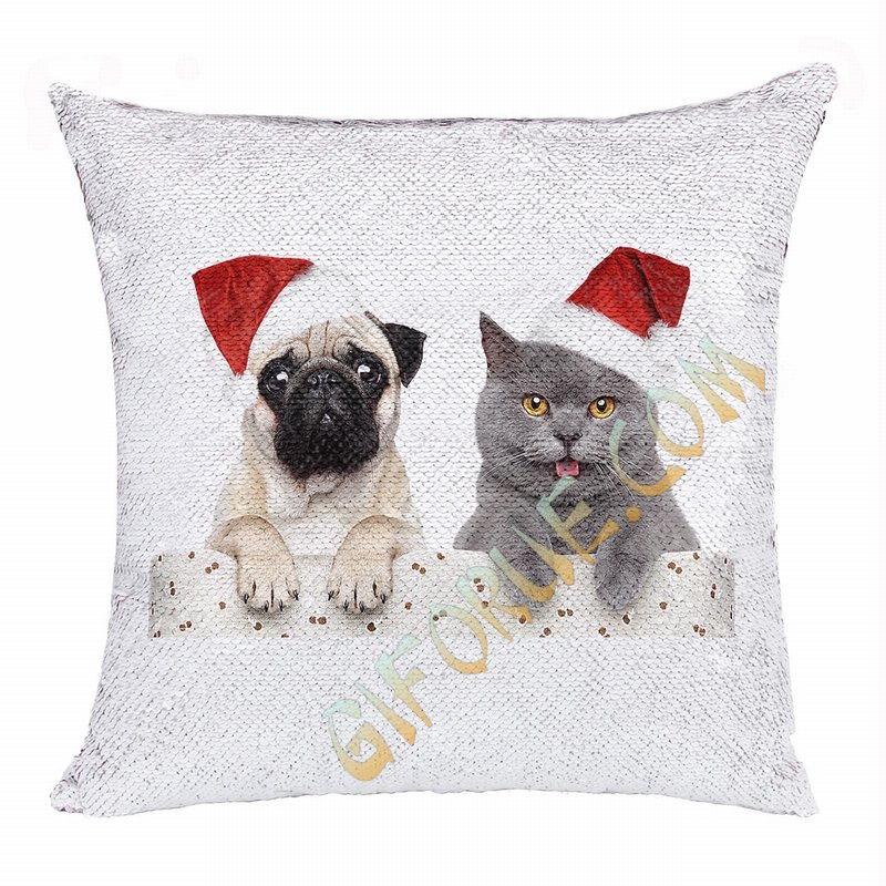 Christmas Clever Photo Gift Reversible Sequin Pillow - Click Image to Close