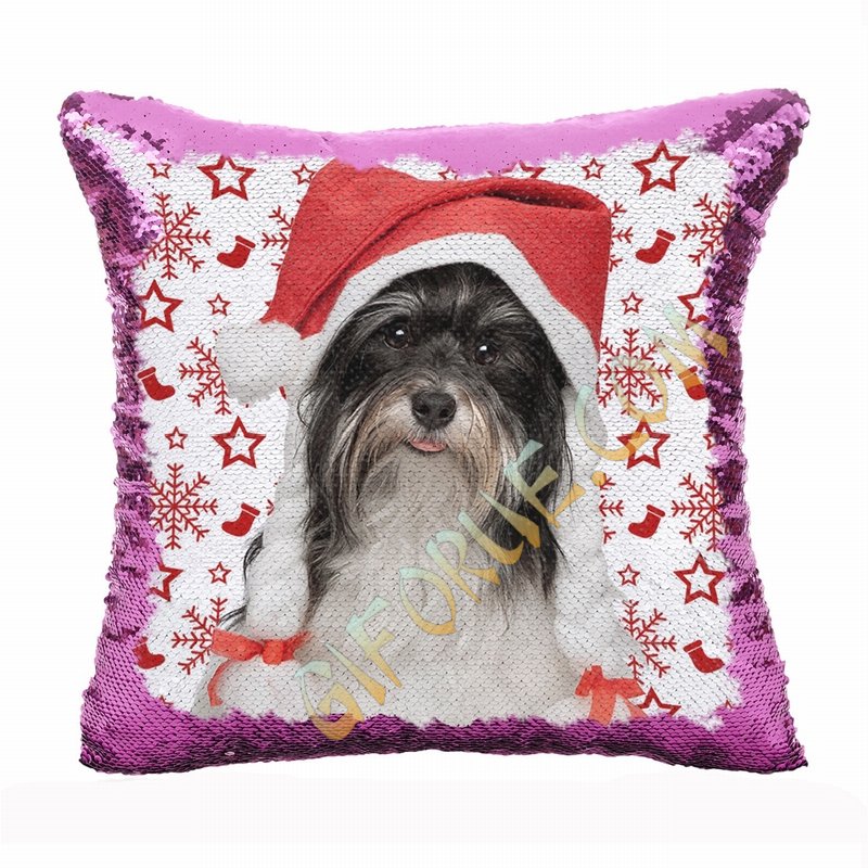 Christmas Gift Dog Photo Sequin Pillow Funny Personalized Gift - Click Image to Close