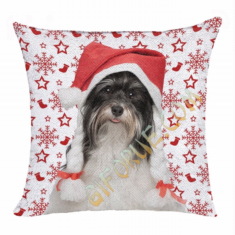 Christmas Gift Dog Photo Sequin Pillow Funny Personalized Gift - Click Image to Close