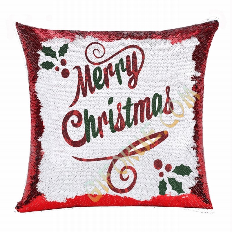 Christmas Merry Cool Custom Gift Reversible Sequin Pillow - Click Image to Close