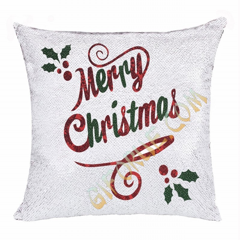 Christmas Merry Cool Custom Gift Reversible Sequin Pillow - Click Image to Close