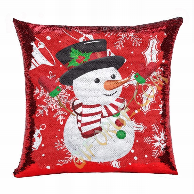 Christmas Reversible Sequin Pillow Snowman Unique Gift - Click Image to Close