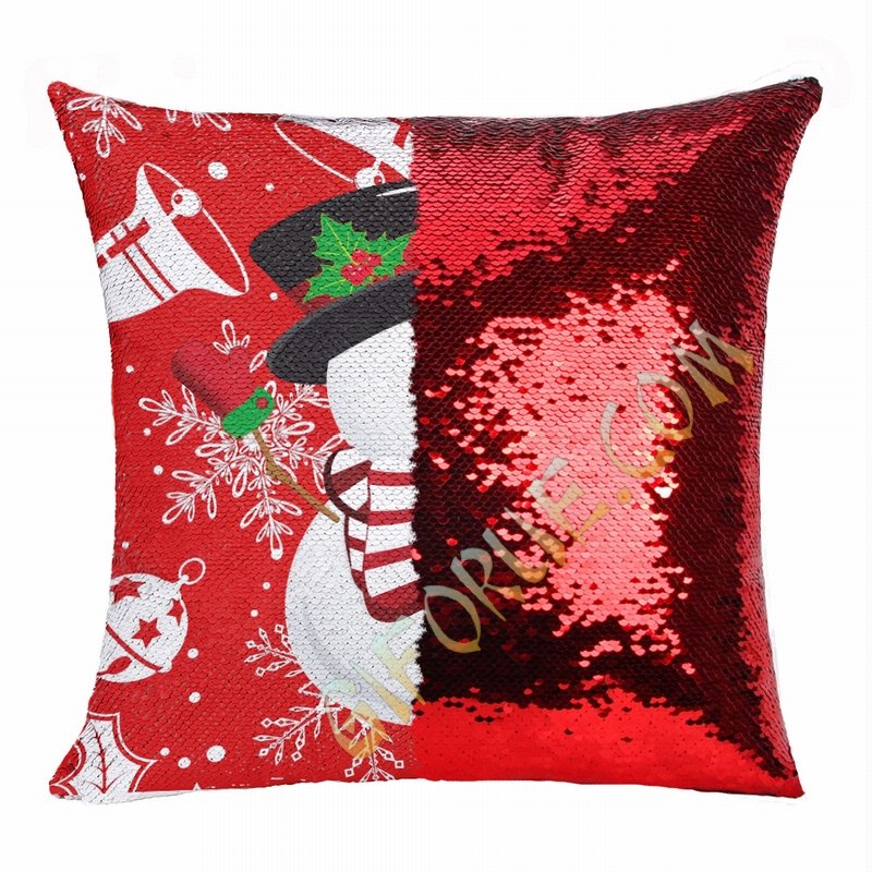 Christmas Reversible Sequin Pillow Snowman Unique Gift - Click Image to Close
