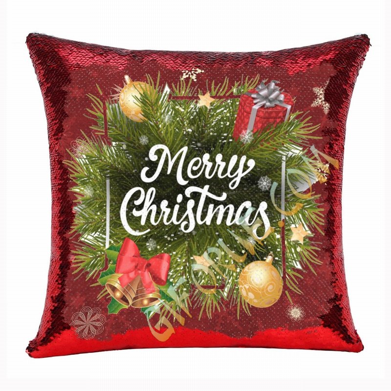 Christmas Tree Merry Christmas Sequin Pillow Number 1 Gift - Click Image to Close