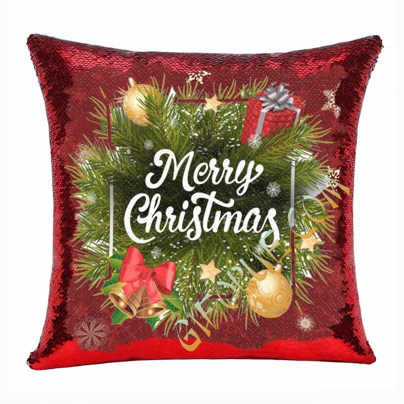 Christmas Tree Merry Christmas Sequin Pillow Number 1 Gift - Click Image to Close