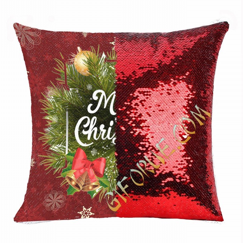 Christmas Tree Merry Christmas Sequin Pillow Number 1 Gift - Click Image to Close