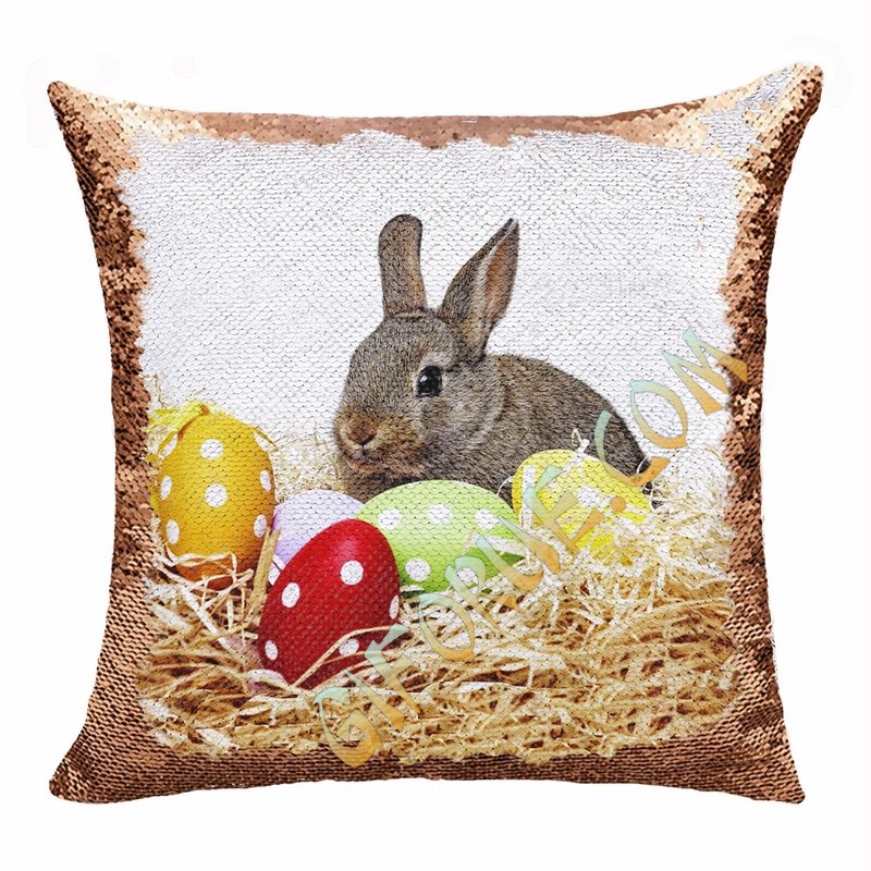 Easter Bunny Customized Gift Her Magic Sequin Pillow - Click Image to Close