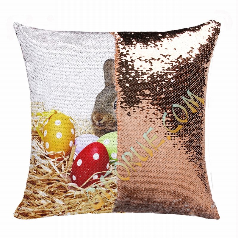 Easter Bunny Customized Gift Her Magic Sequin Pillow - Click Image to Close