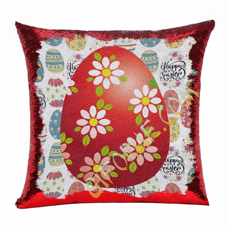 Easter Fashionable Present Photo Gift Red Egg Sequin Pillow - Click Image to Close