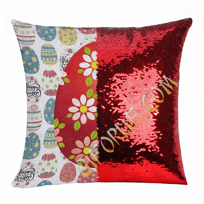 Easter Fashionable Present Photo Gift Red Egg Sequin Pillow - Click Image to Close