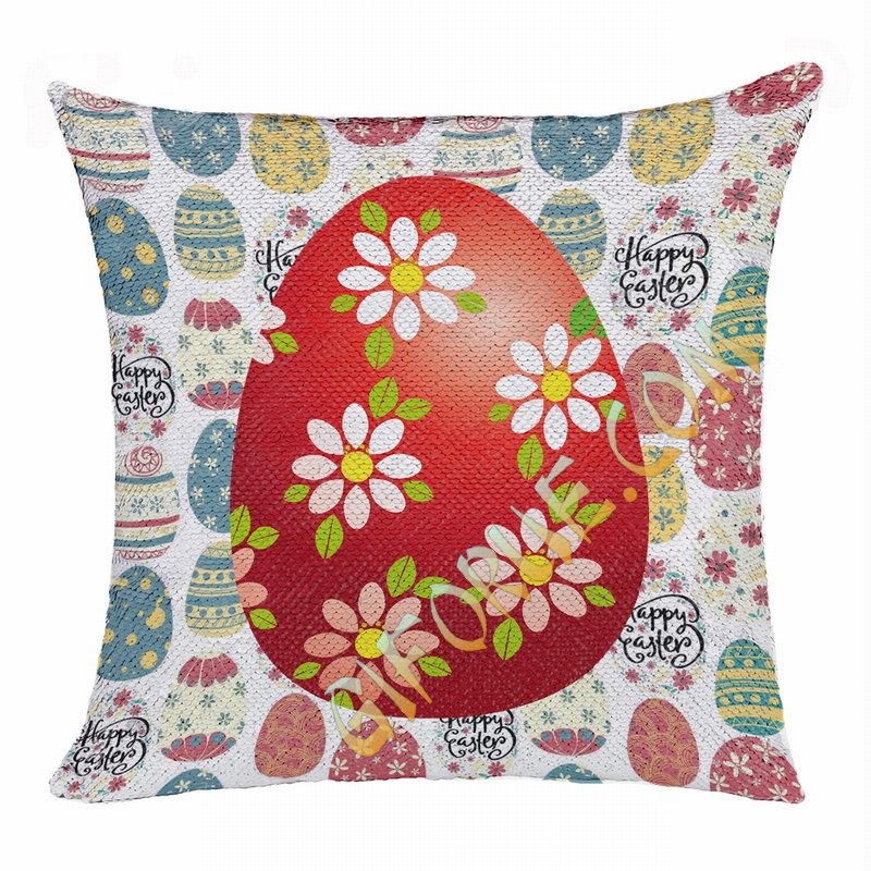 Easter Fashionable Present Photo Gift Red Egg Sequin Pillow - Click Image to Close