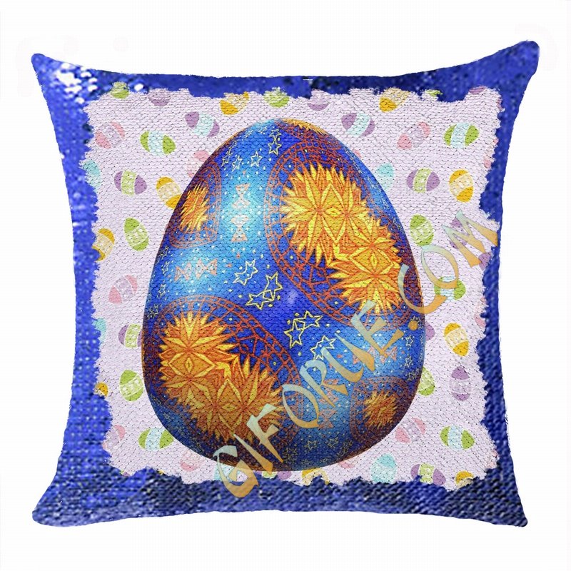 Personalized Easter New Design Gift Purple Egg Sequin Pillow - Click Image to Close