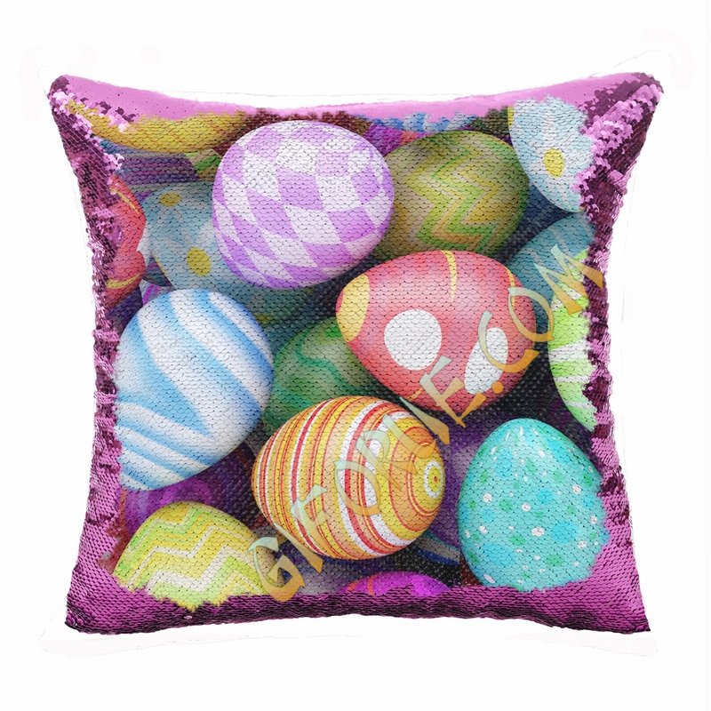 Easter Personalized Present Eggs Sequin Cushion Cover - Click Image to Close