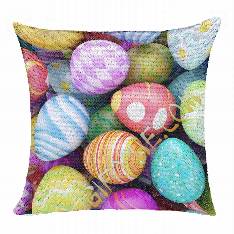 Easter Personalized Present Eggs Sequin Cushion Cover - Click Image to Close