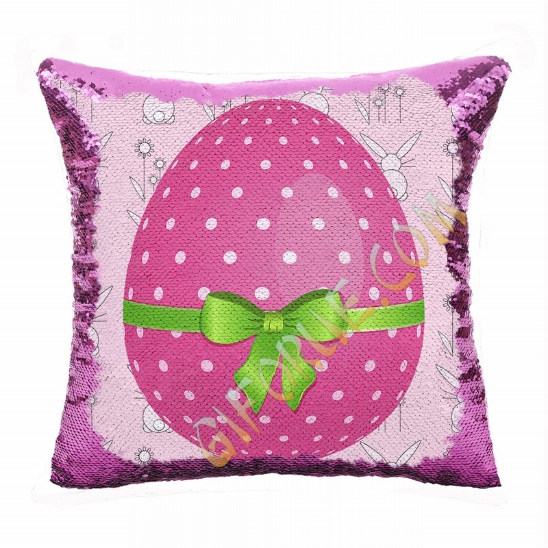 Eastser Pink Egg Wonderful Present Decorative Sequin Pillow - Click Image to Close
