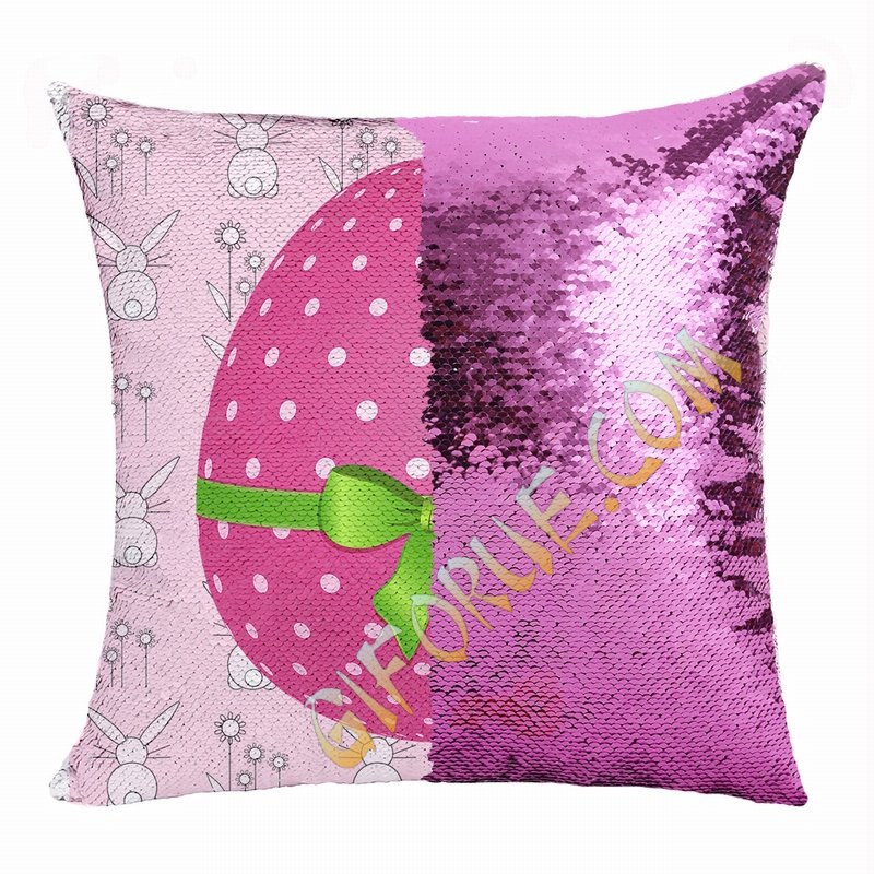 Eastser Pink Egg Wonderful Present Decorative Sequin Pillow - Click Image to Close