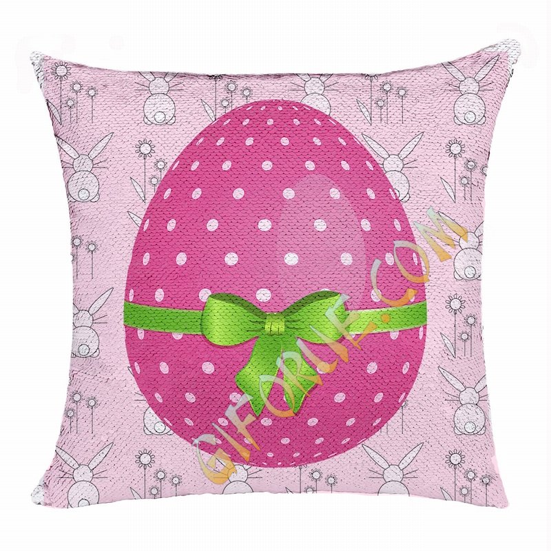Eastser Pink Egg Wonderful Present Double Sided Sequin Pillow - Click Image to Close