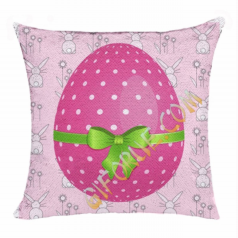 Eastser Pink Egg Wonderful Present Decorative Sequin Pillow - Click Image to Close