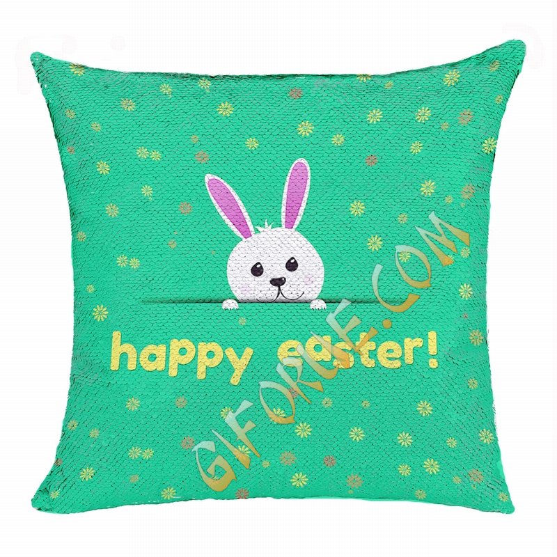 Happy Easter Rabbit Top Gift Sequin Pillow Personalized Gift - Click Image to Close