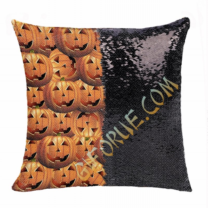 Halloween Pumpkins Uncommon Personalized Present Sequin Pillow - Click Image to Close